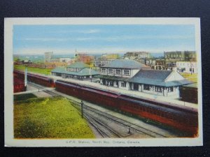 Canada ONTARIO C.P.R. RAILWAY STATION North Bay c1940s Postcard by P.E. Co.