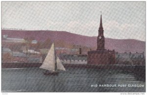 PORT GLASGOW, Scotland, United Kingdom; Mid Harbour, Sail Boat, Clock Tower, ...