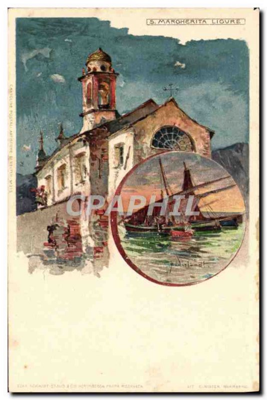 Old Postcard Italy Illustrator S Margherita Ligure Boat