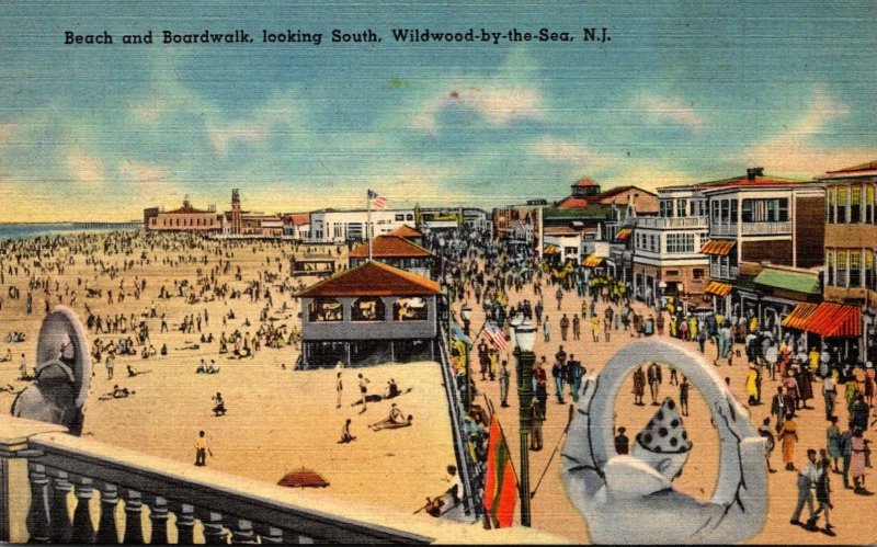 New Jersey Wildwood by the Sea Beach and Boardwalk Looking South 1948