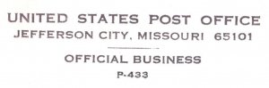 VINTAGE OFFICIAL STATIONERY UNITED STATES POST OFFICE JEFFERSON CITY MISSOURI