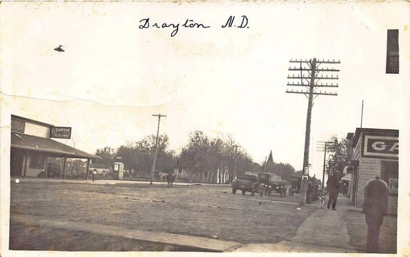 Drayton ND Street Scene Gasoline Cabinet HOME_MADE Real Photo Postcard