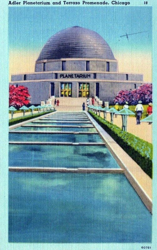 Adler Planetarium & Terrazo Promenade Chicago Illinois Vintage Linen Post Card 