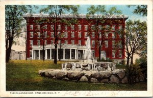 Postcard NY Ontario County The Canandaigua Building Water Fountain 1920s V118