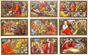 The Sunday Gospels in images 52 artistically colored postcards by René de Cramer 