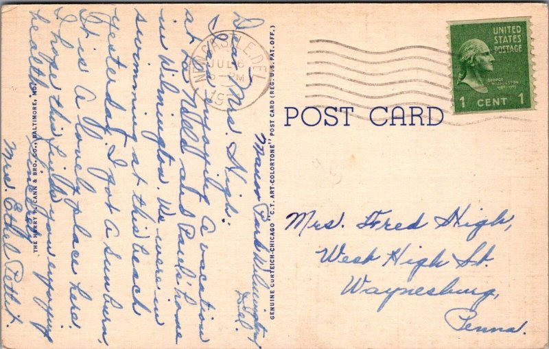 Postcard Bathing Beach and Boardwalk Looking North Rehoboth Beach DE