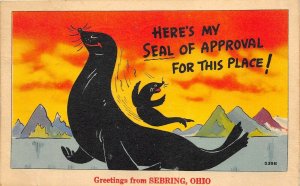 Sebring Ohio 1940s Greetings Postcard Seal Of Approval Seals