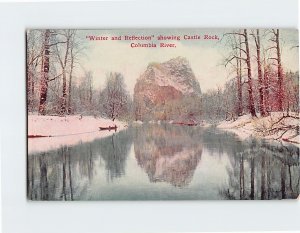 Postcard Winter and Reflection showing Castle Rock, Columbia River, Oregon