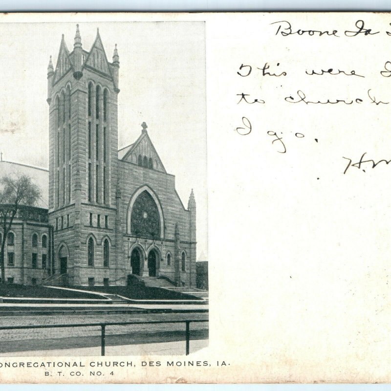 1907 Des Moines, IA Plymouth Congregational Church Photo Postcard Antique A12