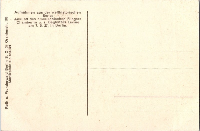 Mint Germany Aviation RPP Postcard Pilot Chamberlin Ambassador Schurmann crowd