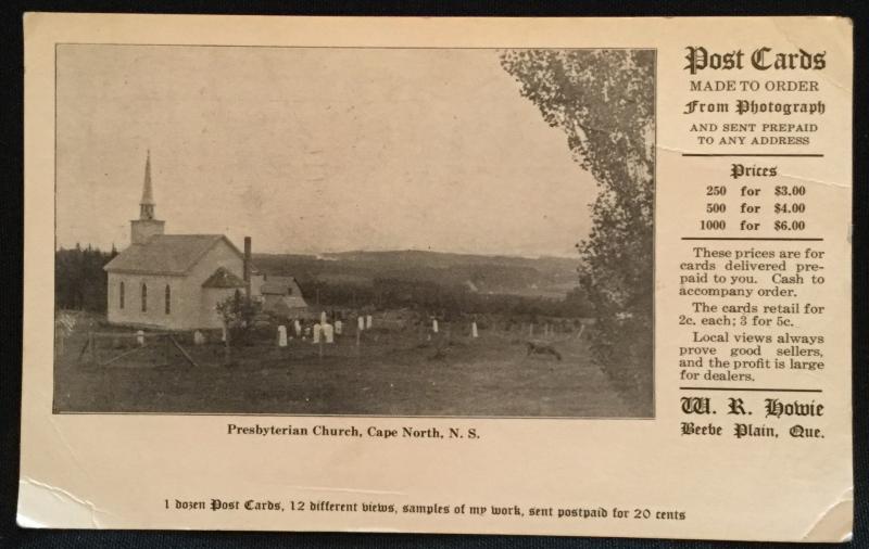 Postcard Unused Church Cape North Nova Scotia Advertising LB