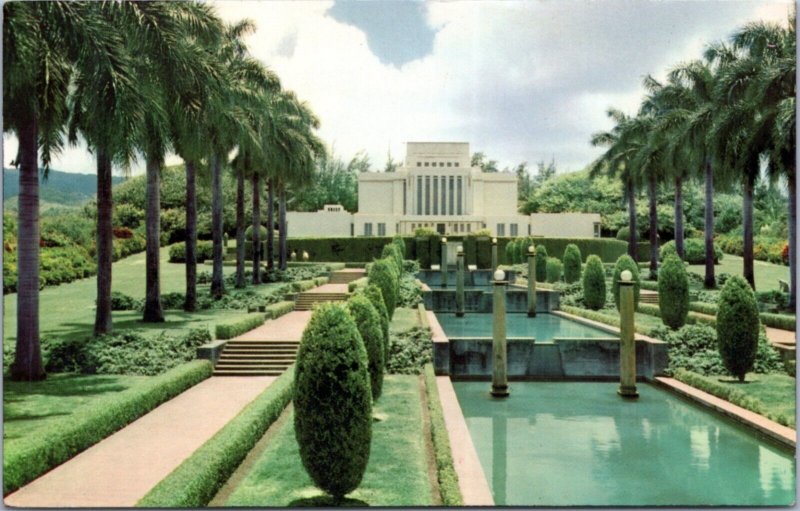 Postcard Hawaii Oahu Laie - LDS Temple Tiered pools