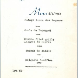 1961 Delphes, Greece Hotel Delphi Restaurant Dinner Menu French Paper Sheet 3U