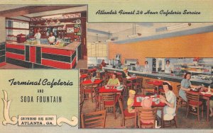 TERMINAL CAFETERIA GREYHOUND BUS DEPOT ATLANTA GEORGIA AD POSTCARD (1940s)