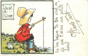 Postcard C-1910 Valentine write off Fishing girl Lindsay 23-11339