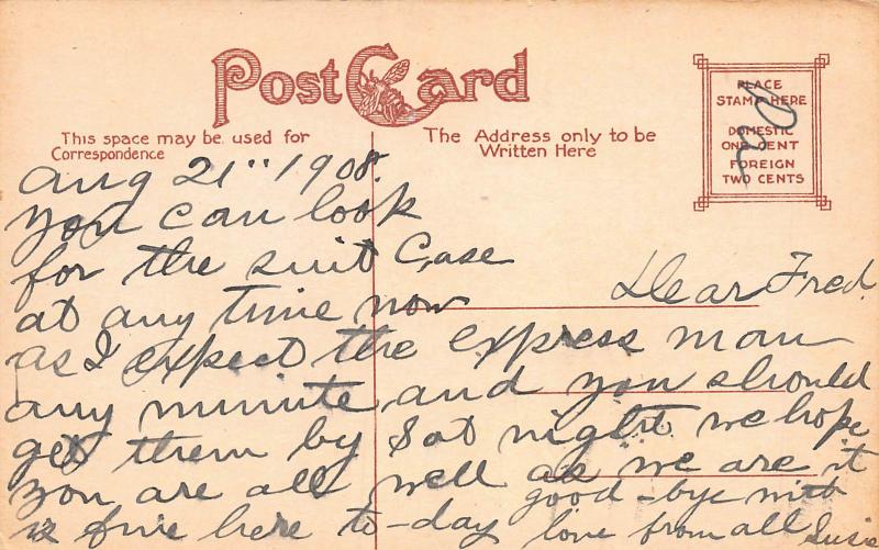 Post Office, Ocean Grove, New Jersey, 1908 Postcard, With Message