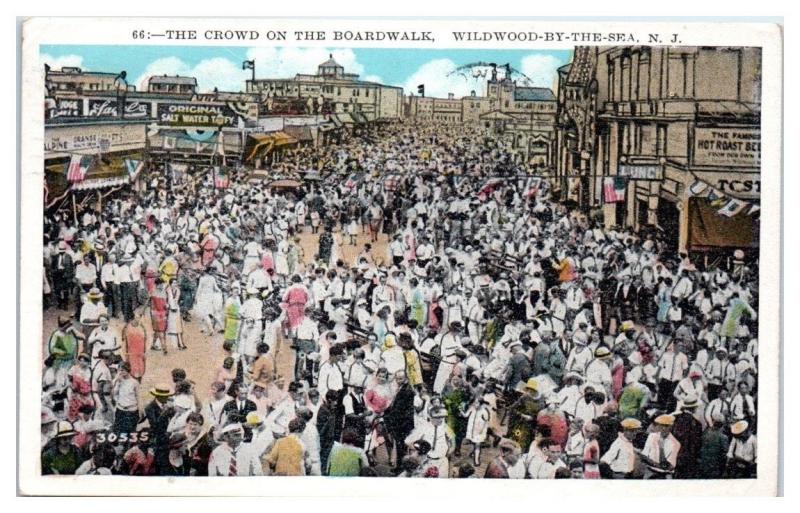 1929 Crowd on the Boardwalk, Wildwood-by-the-Sea, NJ Postcard