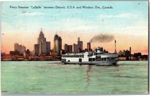 Ferry Steamer LaSalle Between Detroit MI and Windsor Ont Vintage Postcard P30