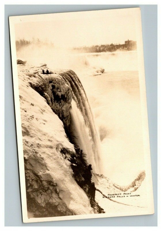 Vintage 1930's RPPC Postcard Prospect Point Niagara Falls in Winter New York