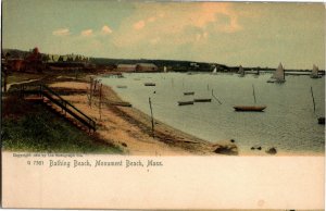 View of Bathing Beach, Monument Beach MA Undivided Back Vintage Postcard I28