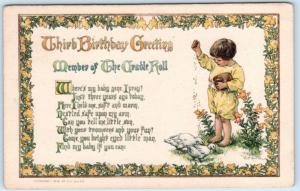 ARTS & CRAFTS ~ THIRD  Birthday GREETING Signed C M Burd   1919    Postcard