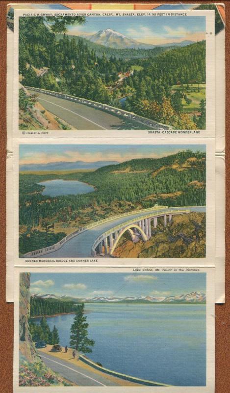 California ca Highways souvenir linen postcard folder