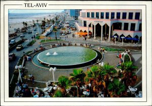 IMN05080 israel tel aviv the promenade hotel restaurant terace fountain old cars