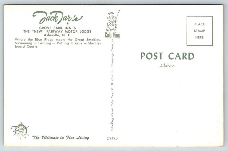 Vintage Postcard  Jack Jar's  Grove Park Inn & Fairway Motor Lodge Asheville, NC