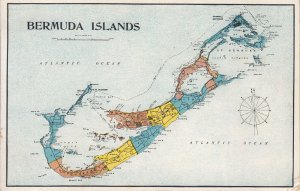 Bermuda Islands map vintage postcard