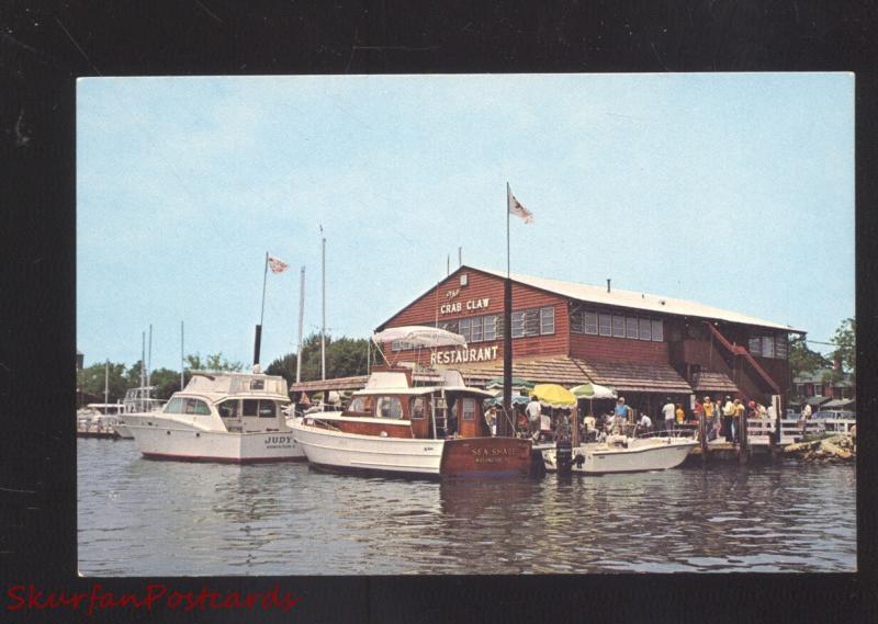 ST. MICHAELS MARYLAND THE CRAB CLAW RESTAURANT 1950's BOATS VINTAGE POSTCARD