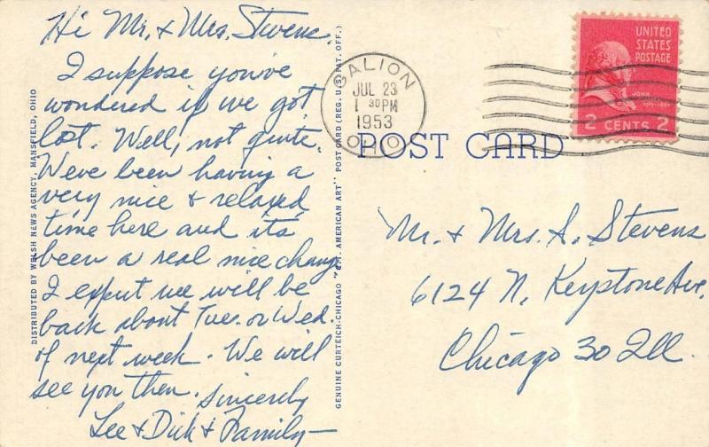 GALION, OH Ohio  GALION CITY HOSPITAL  Crawford Co  1953 Curteich Linen Postcard