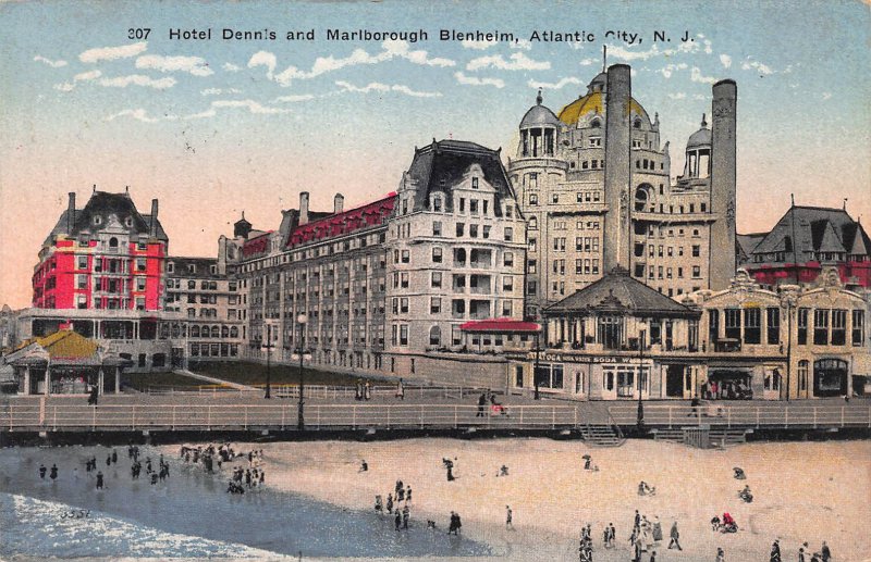 Hotel Dennis and Marlborough Blenheim, Atlantic City, N.J., 1917 postcard, Used