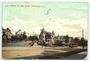 Postcard NJ Newark 1915 View of Clinton & High Street Trolley Car  C26