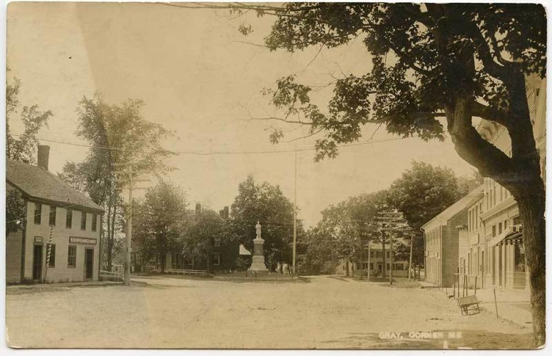 Gray ME Dirt Street Store Fronts Barber Pole RPPC Real Photo Postcard