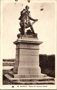 Statue of Jacques Cartier St. Malo France 1918 Postcard