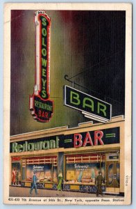 1940-50's SOLOWEY'S RESTAURANT BAR NYC NEON SIGNS POSTCARD*CORNER CREASE*