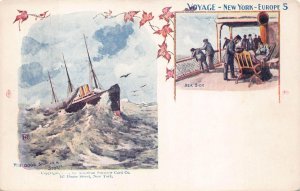 NEW YORK TO EUROPE SHIP VOYAGE SEA SICK STORM POSTCARD (1897)