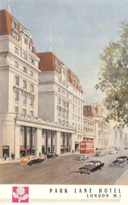 LONDON, England UK   PARK LANE HOTEL Cars~Double Decker Bus  ARTIST'S Postcard