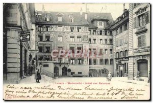 Old Postcard Luzern Hotel des Balances Weinmarkt
