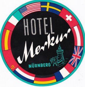 Germany Nuernberg Hotel Merkur Vintage Luggage Label sk2307