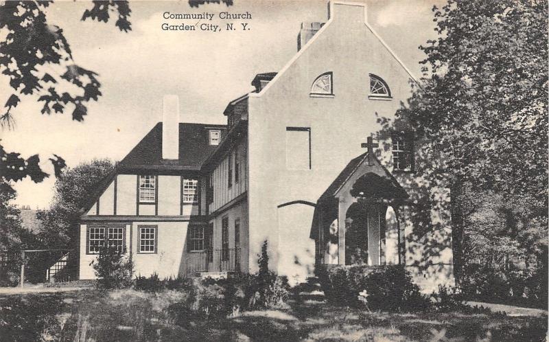 Garden City New York~Community Church~Cross above Doorway~Albertype Postcard