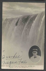 1911 RPPC* VINTAGE BOBBY LEACH PLUNGES OVER NIAGARA FALLS ON SEE INFO