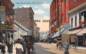 Pawtucket Rhode Island Main Street Looking West Business District Postcard U1204