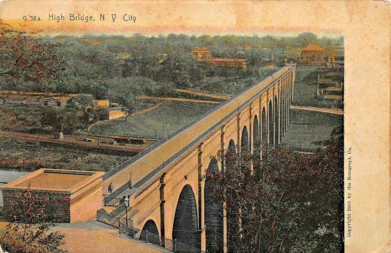 NEW YORK CITY~HIGH BRIDGE~ROTOGRAPH 1907 PSTMK HANDCOLORED PHOTO POSTCARD