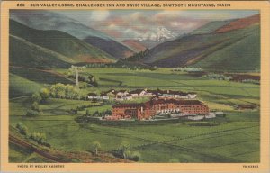 Postcard Sun Valley Lodge Challenger Inn and Swiss Village Sawtooth Mts Idaho ID