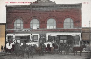 J51/ Salmon Idaho Postcard c1910 Monk Store Stagecoach Horses 13