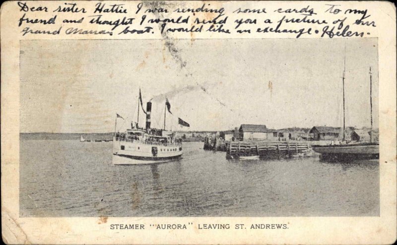 St Andrews New Brunswick NB Steamer Steamship Aurora c1910 Postcard