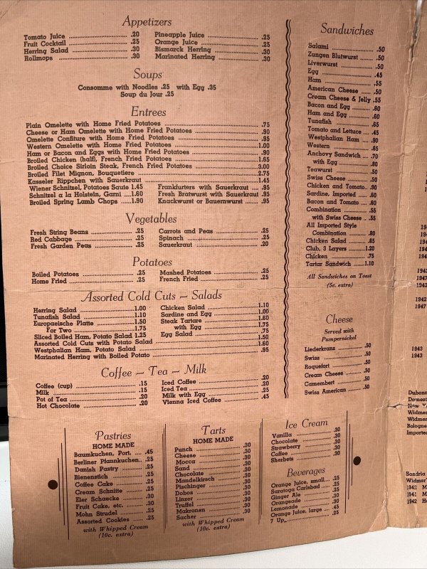 Vintage 1950 Cafe Geiger German Restaurant Yorkville New York City NYC Menu