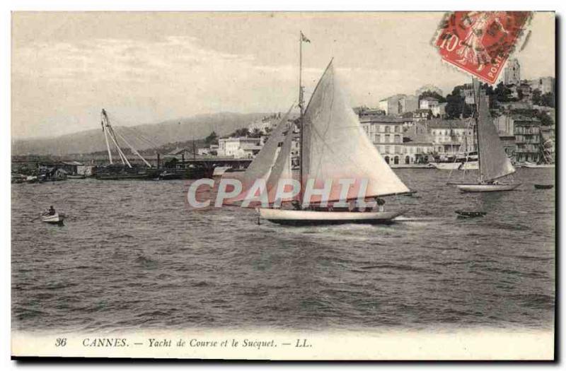 Old Postcard Cannes Boat Sailboat racing yacht and Sucquet