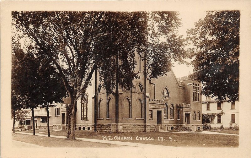 G24/ Cresco Iowa Real Photo RPPC Postcard c1910 M.E. Church Building